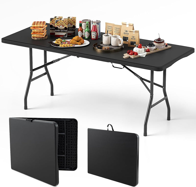 Load image into Gallery viewer, Goplus 6ft Plastic Folding Table, 350 LBS Outdoor Heavy Duty Folding Tables with HDPE Tabletop