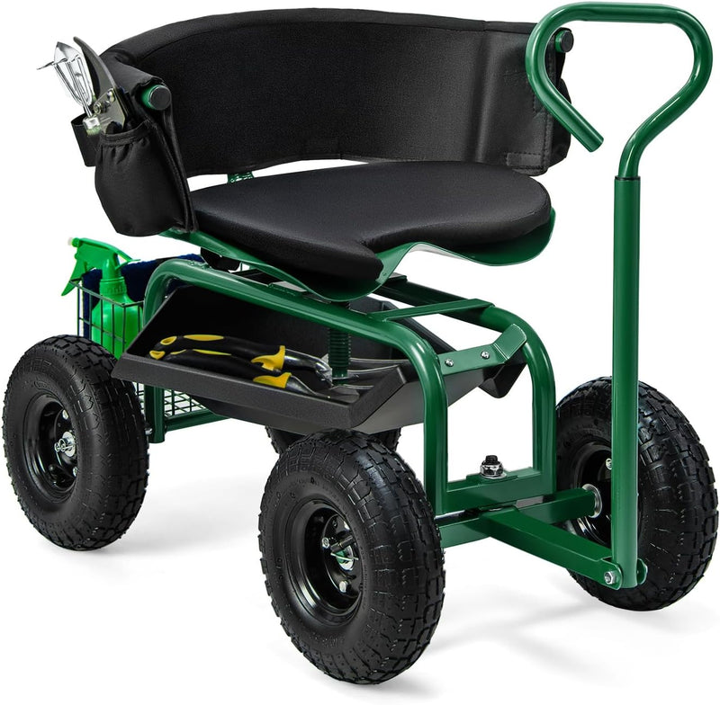 Load image into Gallery viewer, Goplus Garden Cart, Outdoor Rolling Garden Scooter W/Adjustable 360 Degree Swivel Seat