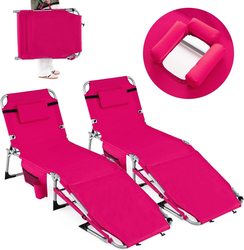 Load image into Gallery viewer, Goplus Tanning Chair with Face Arm Holes w/4-Level Backrest & Head Pillow for Pool Beach