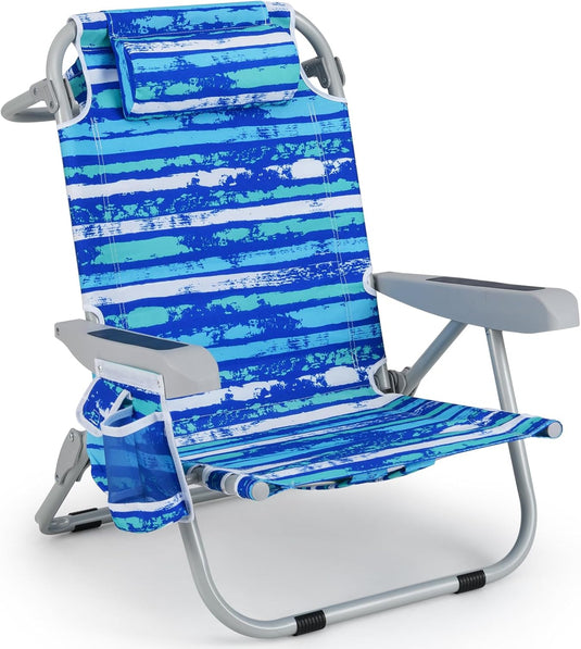 Goplus Folding Backpack Beach Chairs, Aluminum Sling Camping Chair with 5-Position Backrest, Towel Hanging Rack