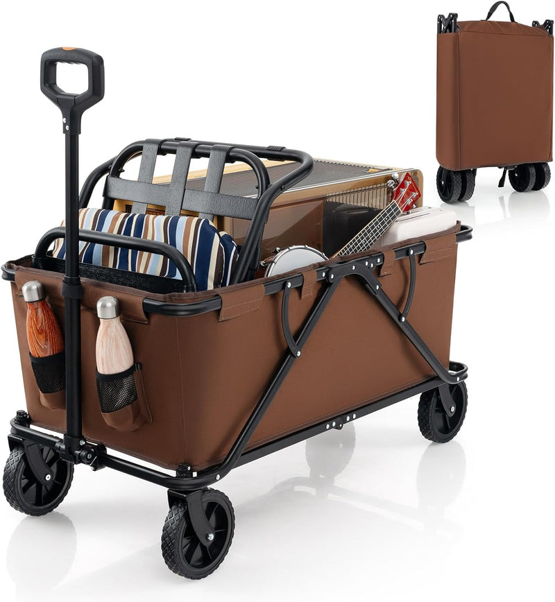 Load image into Gallery viewer, Goplus Collapsible Foldable Wagon, Heavy-Duty Wagon Cart w/Adjustable Handlebar, Bottle Holders & Storage Pocket