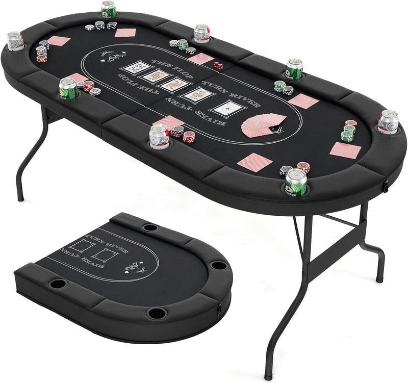 Load image into Gallery viewer, Goplus 72” Poker Table Foldable, 8 Players Card Board Game Table w/Deep Metal Cup Holders