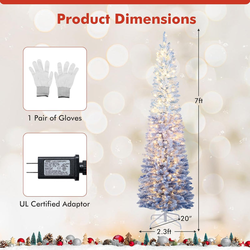 Load image into Gallery viewer, Goplus 6FT / 7FT Blue Gradient Snow Flocked Christmas Tree with Warm White LED Lights