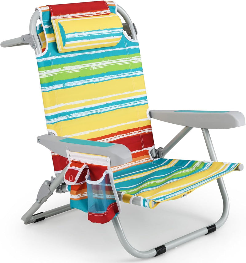 Load image into Gallery viewer, Goplus Folding Backpack Beach Chairs, Aluminum Sling Camping Chair with 5-Position Backrest, Towel Hanging Rack