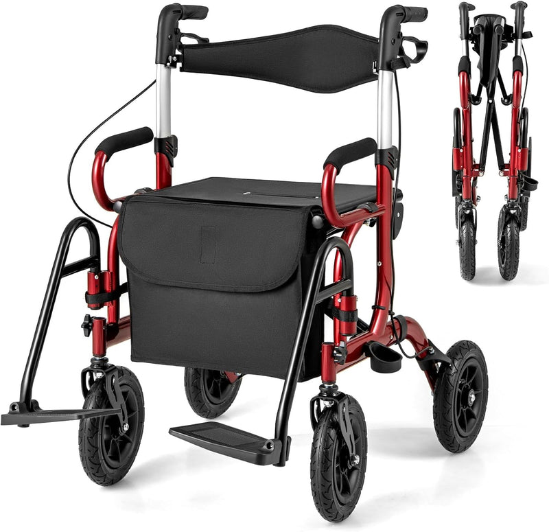 Load image into Gallery viewer, 2 in 1 Folding Rolling Rollator Walker & Wheelchair Combo with Brakes