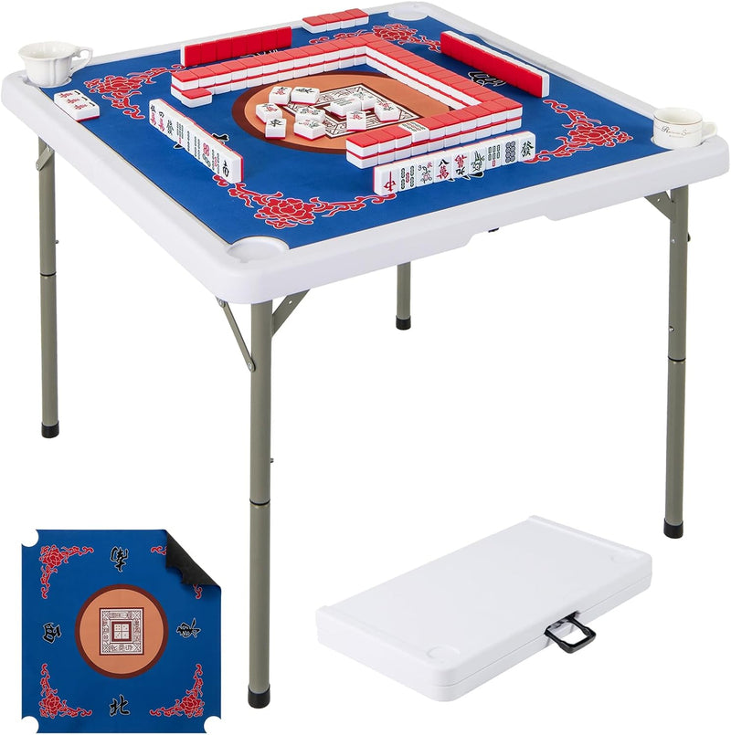 Load image into Gallery viewer, Goplus Mahjong Table, 35" Square Folding Card Table w/4Cup Holders, Anti Slip Mat, HDPE Tabletop w/Removable Mat