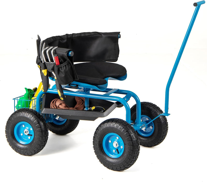 Load image into Gallery viewer, Goplus Rolling Garden Cart, Garden Scooter with Seat & Tool Storage, Outdoor Gardening Workseat