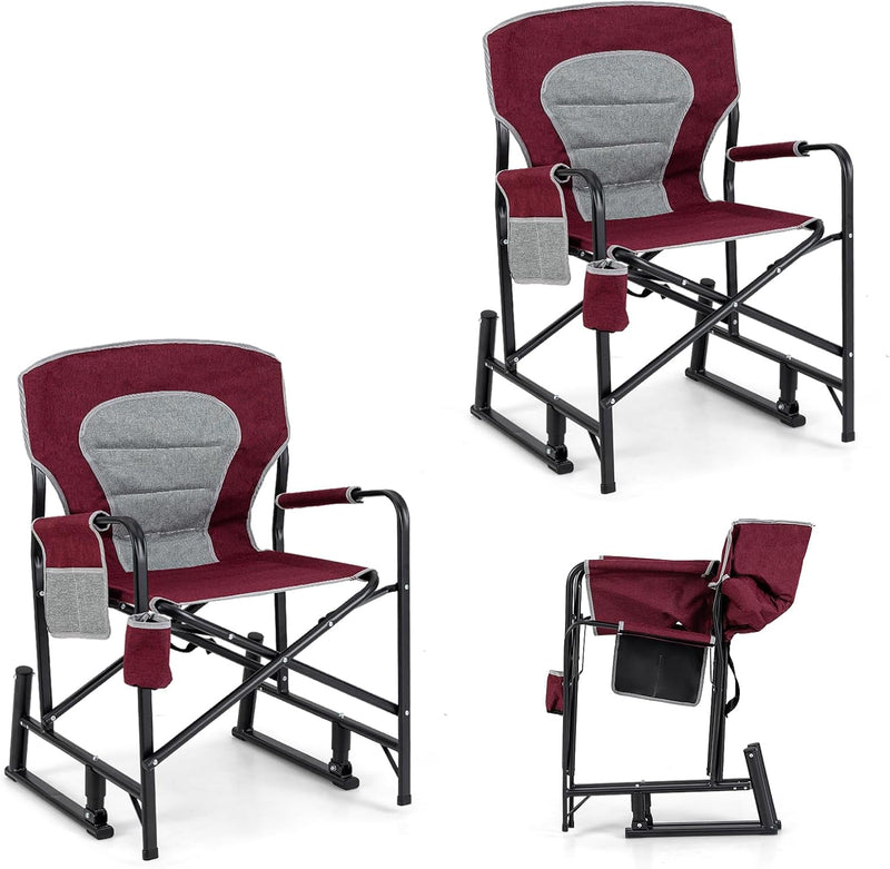 Load image into Gallery viewer, Goplus Outdoor Rocker Camping Chairs for Adults, Portable Folding Chair w/Dual Springs, Padded Back