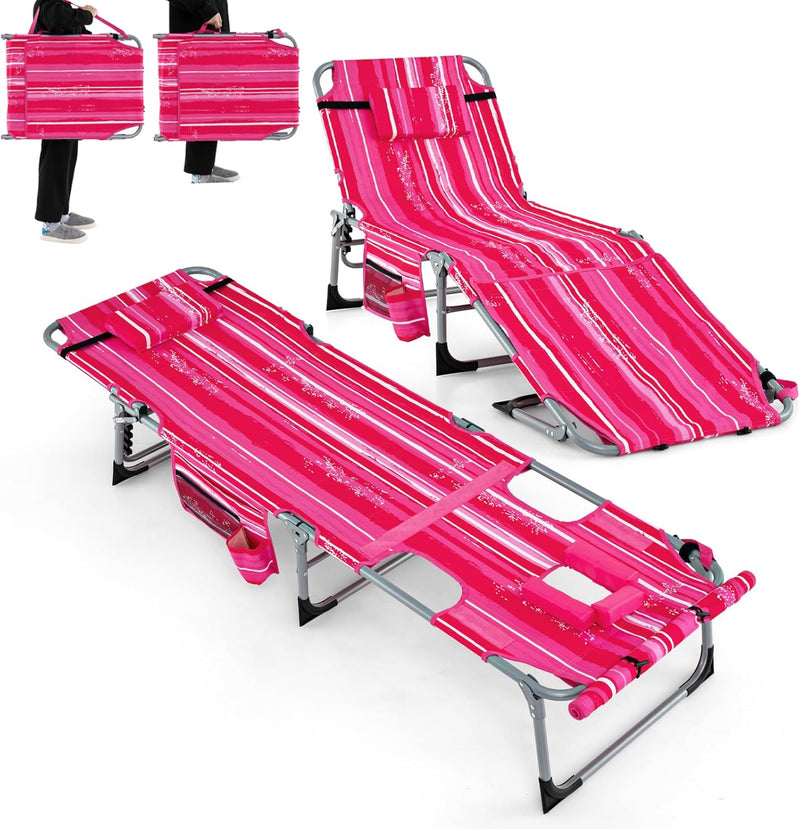 Load image into Gallery viewer, Goplus Lounge Chairs for Outside, 5-Position Tanning Chair w/Face & Arm Hole