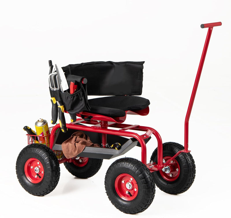 Load image into Gallery viewer, Goplus Rolling Garden Cart, Garden Scooter with Seat & Tool Storage, Outdoor Gardening Workseat