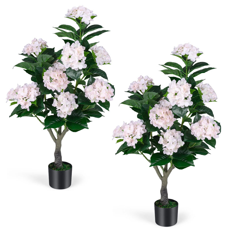 Load image into Gallery viewer, Goplus 2 Pack Artificial Hydrangea Tree w/11 Flowers & Realistic Trunk in Plastic Nursery Pot