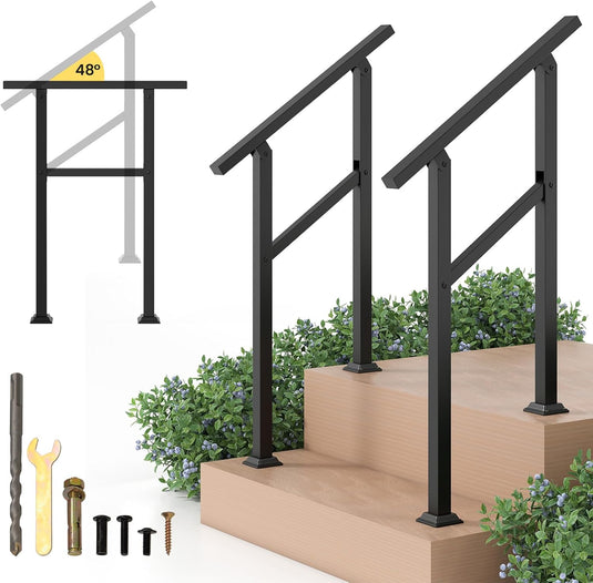 Goplus Metal Hand Rail Fits 0-2 Steps with Flexible Angle Adjustment