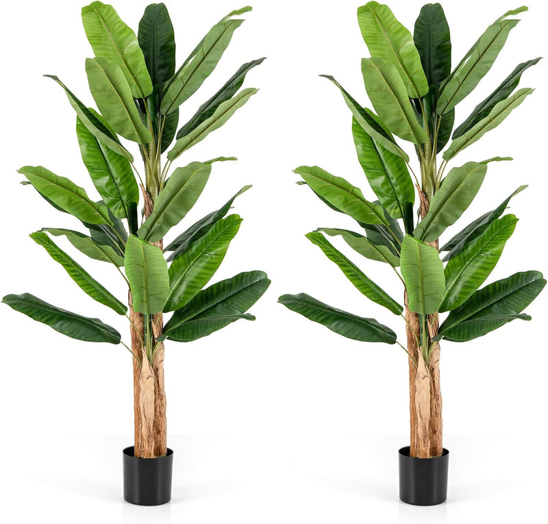 Load image into Gallery viewer, Goplus 6.5 FT Tall Artificial Banana Tree, Fake Banana Tree w/ 27 Large Leaves, Triple Stalks, Natural Bark