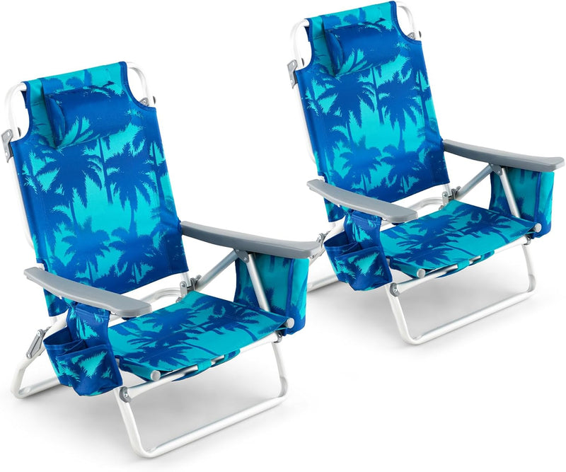 Load image into Gallery viewer, Goplus Backpack Beach Chairs, 2 Pcs Portable Camping Chairs with Cool Bag and Cup Holder (Without Side Table)