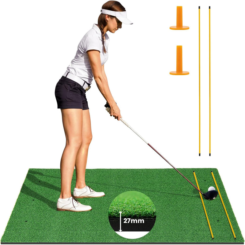 Load image into Gallery viewer, Goplus Golf Mat, 5x3ft/5x4ft Golf Hitting Mat 20/25/27/32mm Thick w/2 Alignment Sticks & 2 Golf Tees