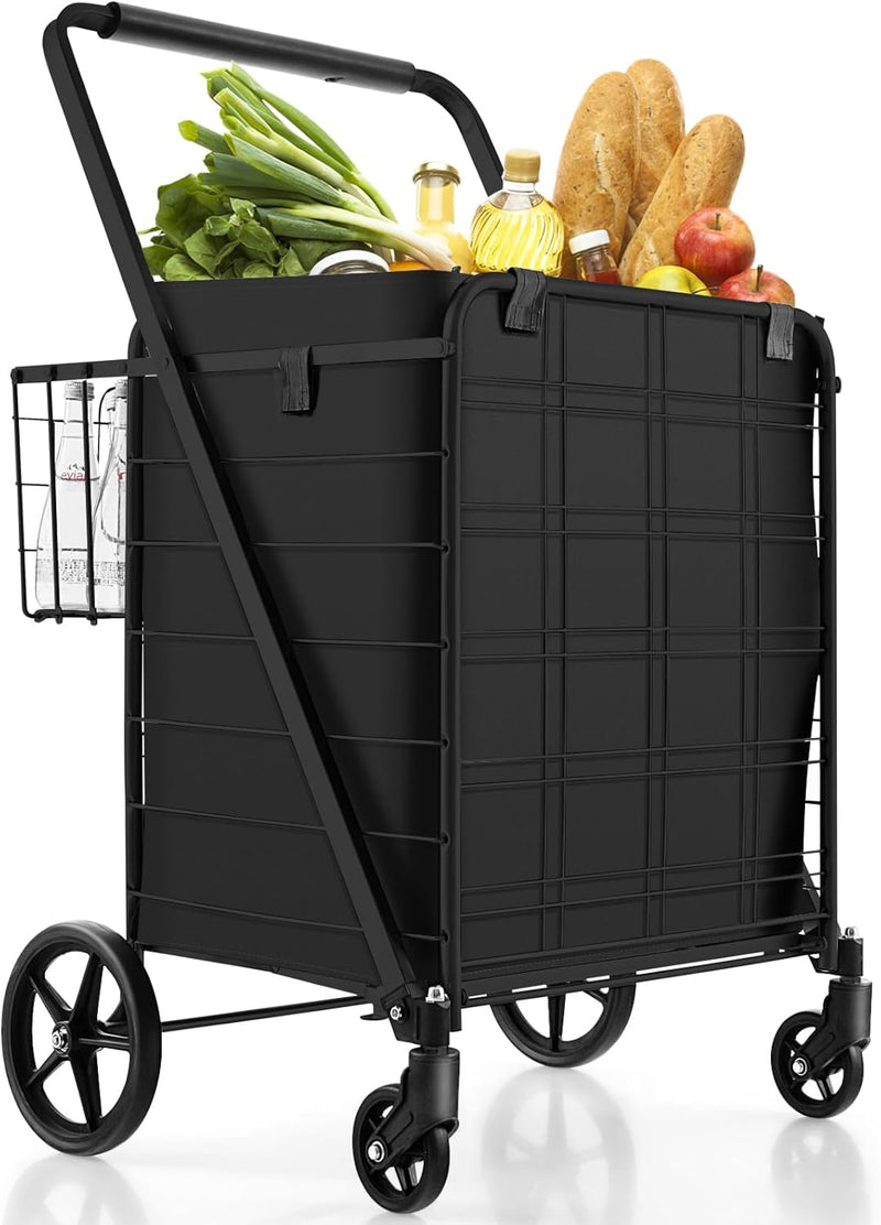 Load image into Gallery viewer, Goplus Shopping Cart for Groceries, Jumbo Upgraded Folding Grocery Cart with Waterproof Liner