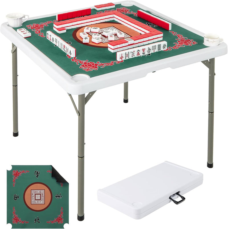 Load image into Gallery viewer, Goplus Mahjong Table, 35" Square Folding Card Table w/4Cup Holders, Anti Slip Mat, HDPE Tabletop w/Removable Mat