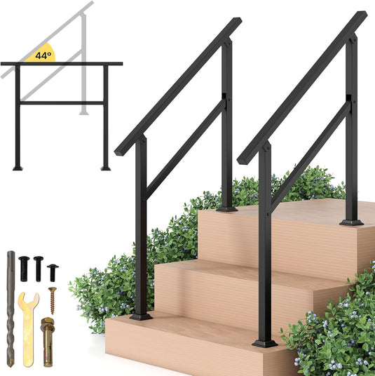 Goplus Handrail for Outdoor Steps Metal Hand Rail Fits 0-3 Steps