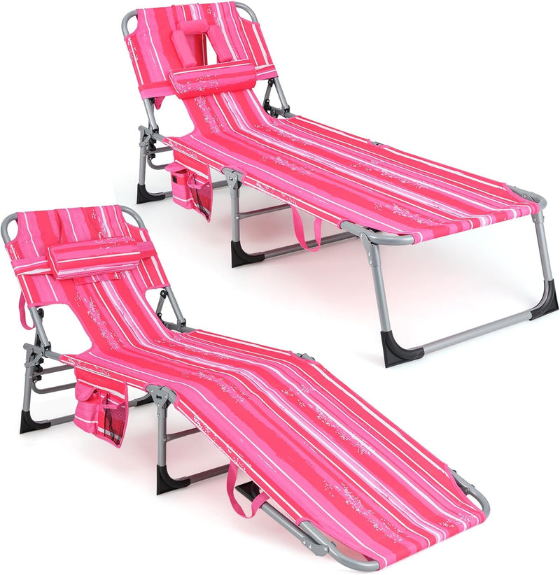 Load image into Gallery viewer, Beach Chaise Lounge with Face Hole, Folding Recliner Black/Gray/Sky Blue/Navy