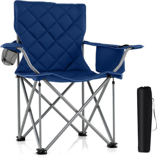 Goplus Heavy Duty Outdoor Folding Chair with Cooler Pouch & Cup Holder | Support 500 LBS