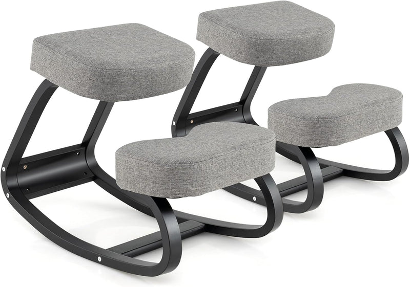 Load image into Gallery viewer, Goplus Ergonomic Kneeling Chair, Rocking Upright Posture Chair with Soft Seat & Knee Pads, Gray and Black