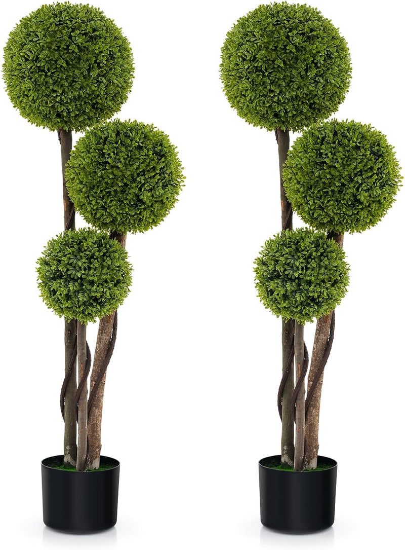 Load image into Gallery viewer, Goplus 4ft Artificial Boxwood Topiary Ball Tree, Faux Potted Plants Cypress Tree in Weighted Pot with Triple Ball
