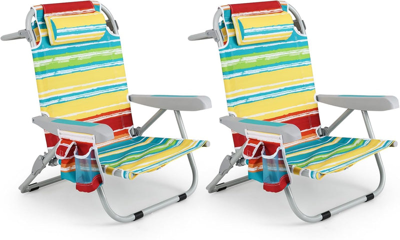 Load image into Gallery viewer, Goplus Folding Backpack Beach Chairs, Aluminum Sling Camping Chair with 5-Position Backrest, Towel Hanging Rack