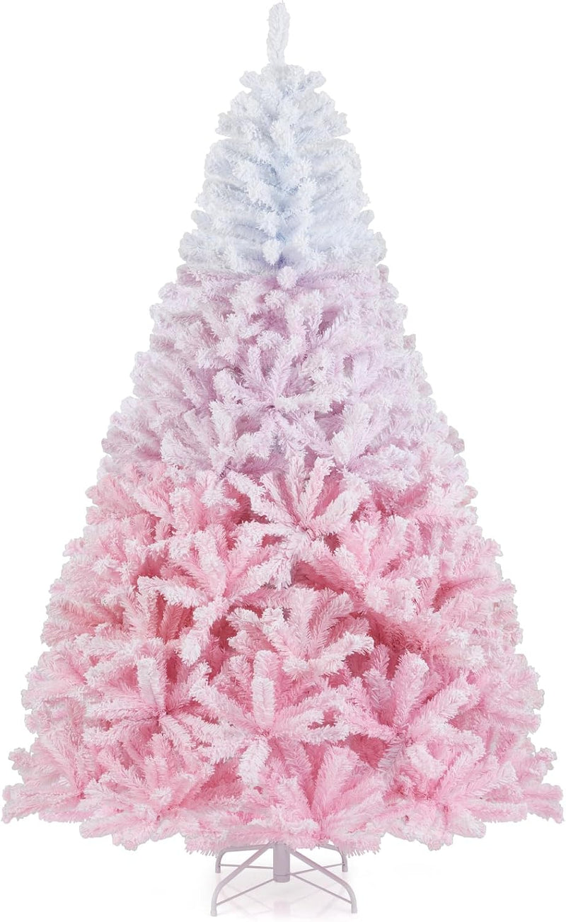Load image into Gallery viewer, Goplus Pink Gradient & White Snow Flocked Christmas Tree | Home Office Decoration