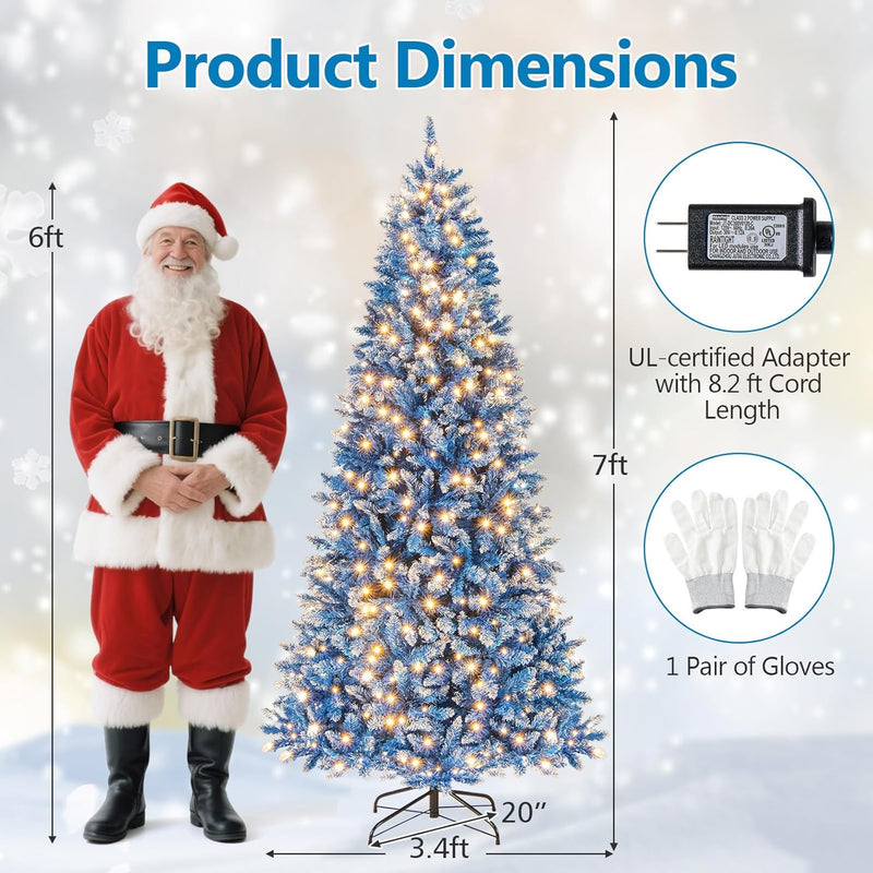 Load image into Gallery viewer, Goplus Blue Hinged Xmas Tree with Frosted PVC Branch Tips & Warm White LED Lights