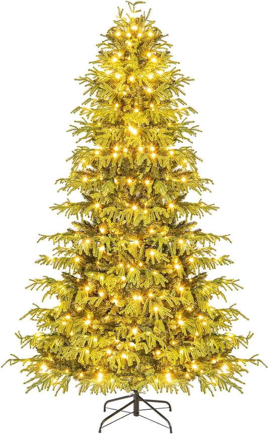 Goplus Pre-Lit Artificial Christmas Tree with PVC & Soft TPE Branch Tips & Foldable Metal Stand