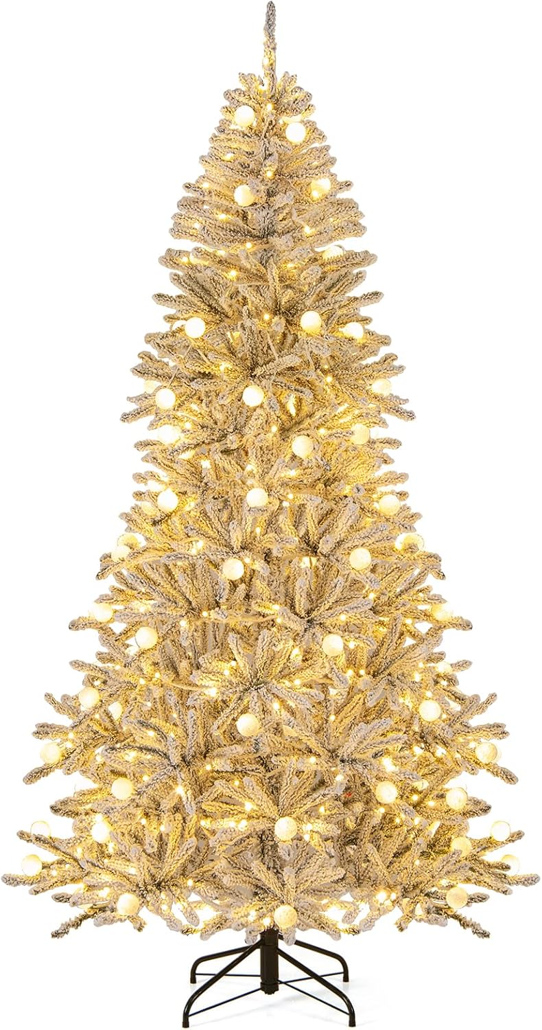 Load image into Gallery viewer, Goplus Pre-Lit Snow Flocked Christmas Tree with Warm White LED Lights & Globe Lights