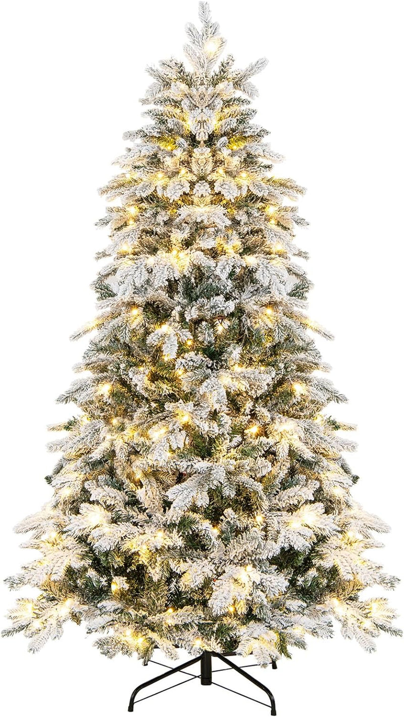 Load image into Gallery viewer, Goplus Pre-Lit Snow Flocked Christmas Tree, Artificial Hinged Xmas Tree with Branch Tips, PE & PVC Mixed Leaves