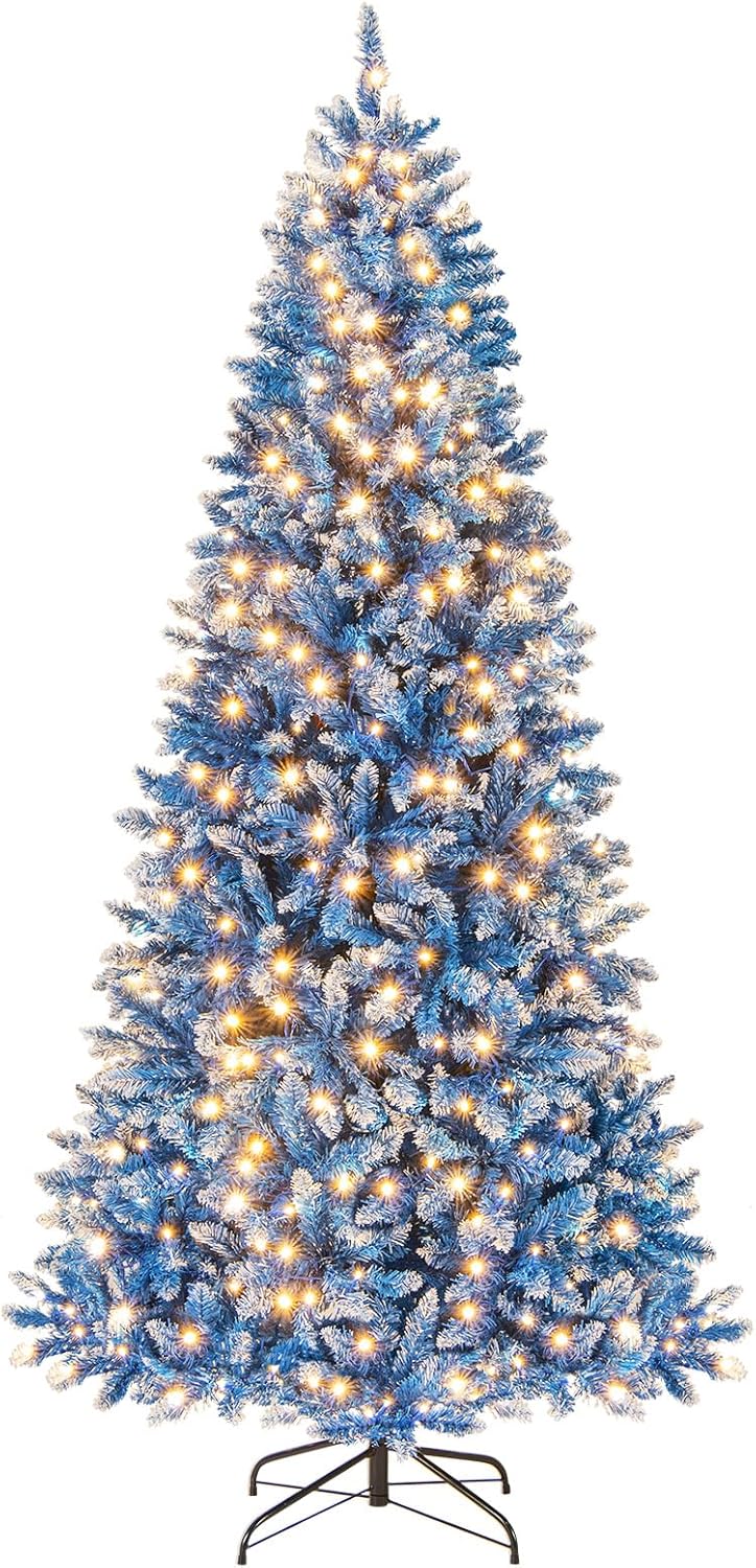 Load image into Gallery viewer, Goplus Blue Hinged Xmas Tree with Frosted PVC Branch Tips & Warm White LED Lights