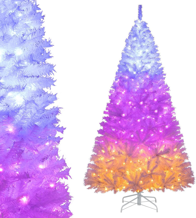Load image into Gallery viewer, Goplus White Pre-Lit Artificial Christmas Tree with Warm White & 3-Color LED Lights
