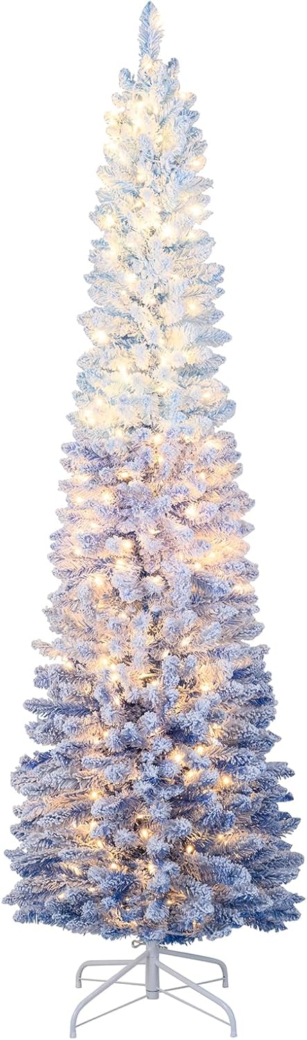 Load image into Gallery viewer, Goplus 6FT / 7FT Blue Gradient Snow Flocked Christmas Tree with Warm White LED Lights