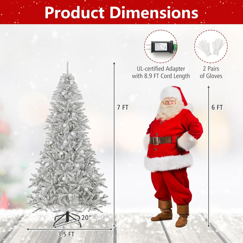 Load image into Gallery viewer, Goplus Pre-Lit Snow Flocked Christmas Tree with Warm White LED Lights & Globe Lights