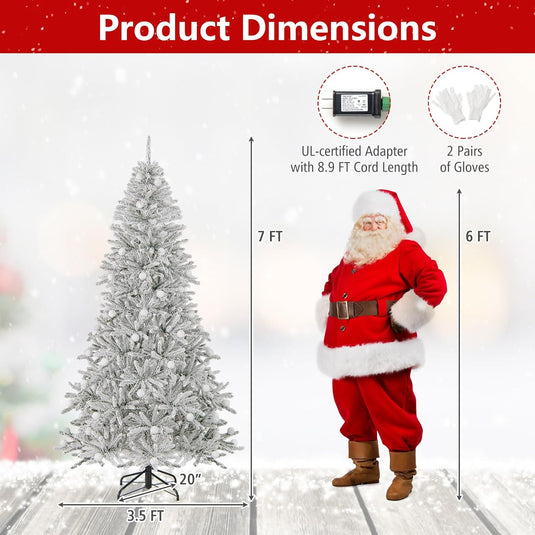 Goplus Pre-Lit Snow Flocked Christmas Tree with Warm White LED Lights & Globe Lights