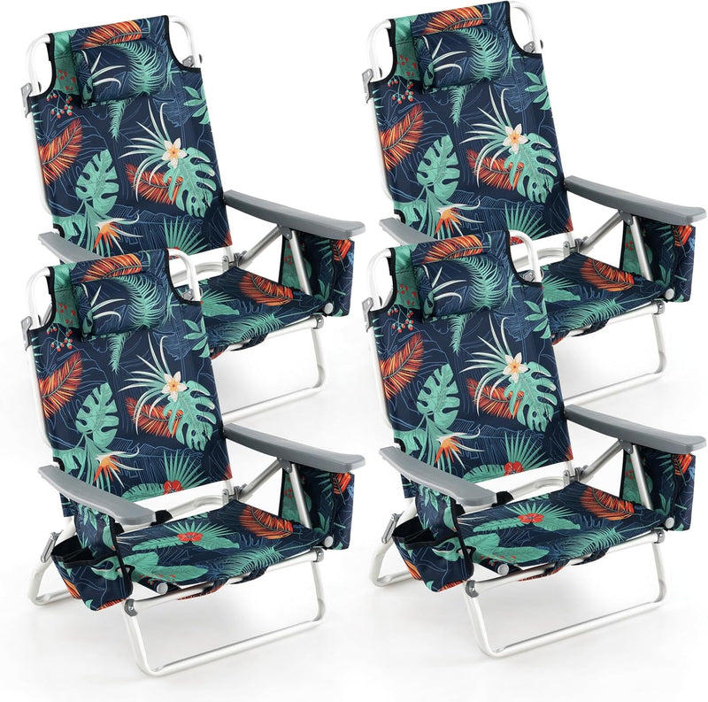 Load image into Gallery viewer, Backpack Beach Chairs, 4 Pcs Portable Camping Chairs with Cool Bag and Cup Holder, Without Side Table