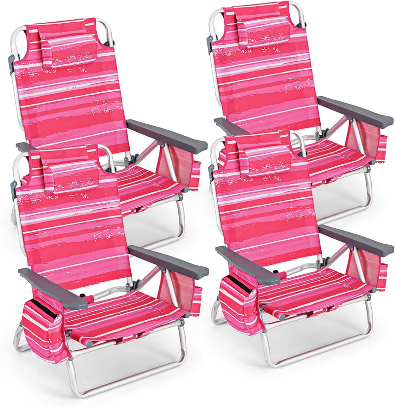 Load image into Gallery viewer, Backpack Beach Chairs, 4 Pcs Portable Camping Chairs with Cool Bag and Cup Holder, Without Side Table