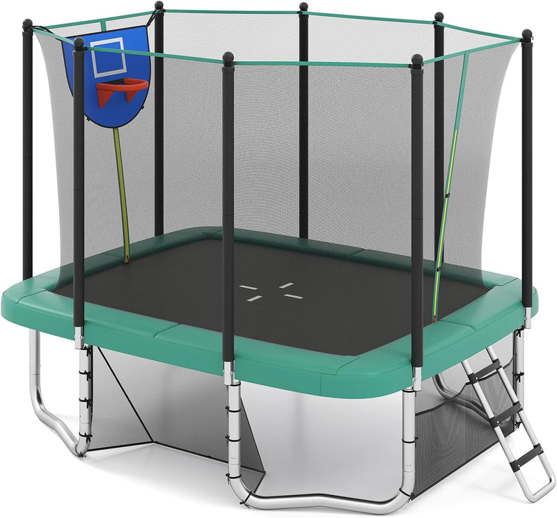 Load image into Gallery viewer, Goplus 10 x 8 FT Heavy-Duty Toddler Trampoline with Basketball Hoop Soccer Goal Non-Slip Ladder