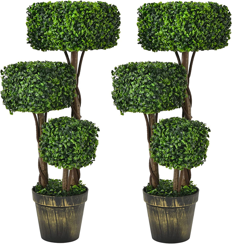 Load image into Gallery viewer, 36' Artificial Triple Square Shaped Boxwood Topiary Tree W/ Cement-Filled Plastic Pot