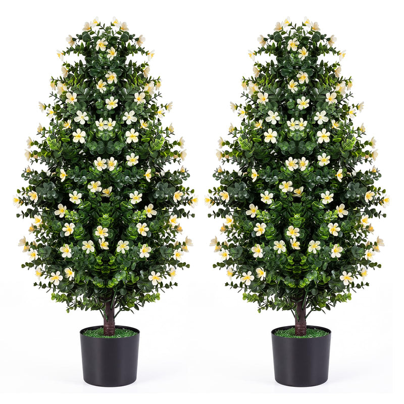 Load image into Gallery viewer, Goplus Set of 2 Artificial Topiary Trees | 3 FT Fake Bushes w/ Round Leaves and Blossoms
