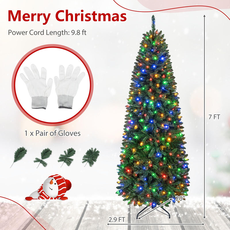 Load image into Gallery viewer, Goplus 5ft/6ft/7ft/8ft Pre-Lit Pencil Christmas Tree with Warm White and Colorful Lights