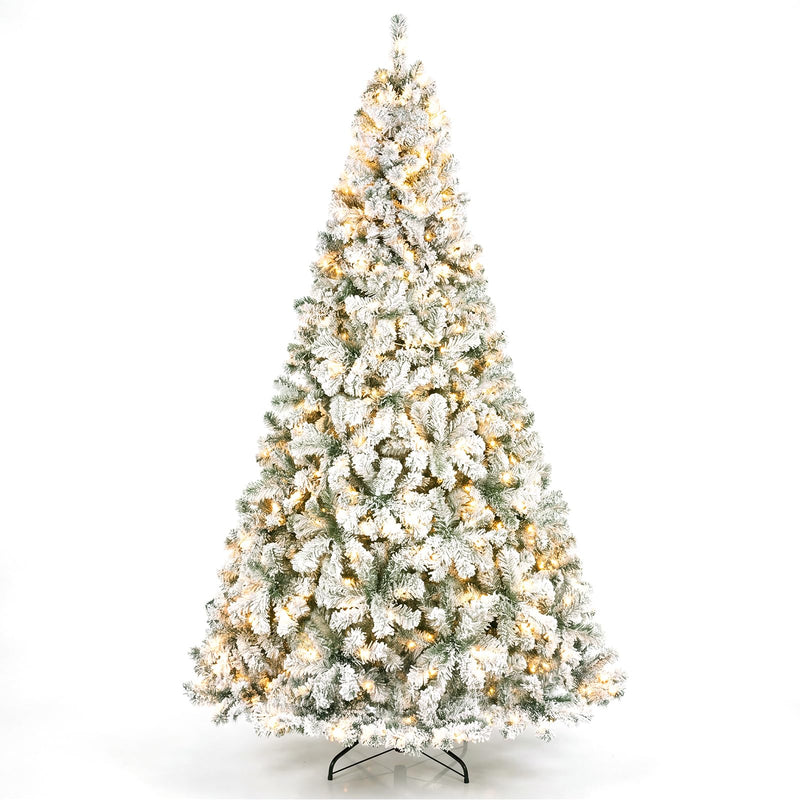 Load image into Gallery viewer, Goplus 6ft/7.5ft Pre-Lit Snow Flocked Christmas Tree with LED Lights | Holiday Decoration Snowy Tree