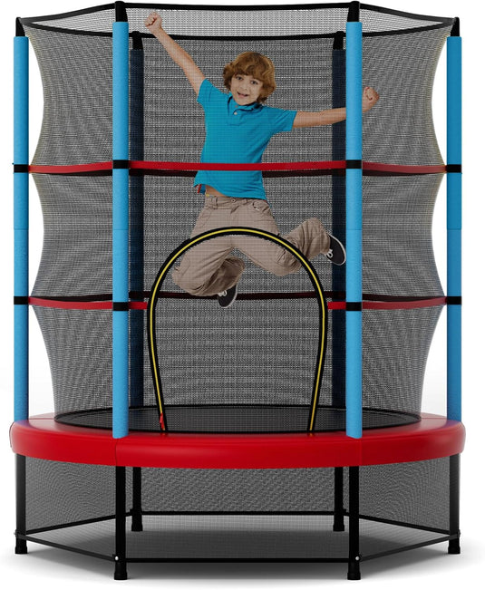 Goplus 55” Trampoline for Kids, ASTM Approved Toddler Trampoline with Safety Enclosure Net