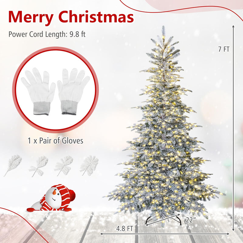 Load image into Gallery viewer, Goplus 6ft/7ft Pre-Lit Snow Flocked Christmas Tree with Warm White LED Lights & Folding Metal Stand