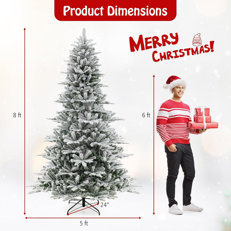 Load image into Gallery viewer, Goplus 6/7/8 ft Pre-Lit Snow Flocked Christmas Tree, Artificial Hinged Xmas Tree with 661/1119/1447 PVC & PE Tips