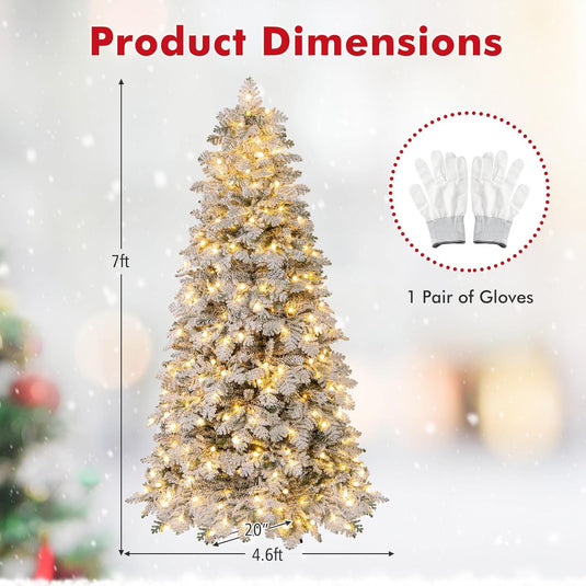 Goplus Pre-Lit Snow Flocked Christmas Tree with Mixed Branch Tips & LED Lights