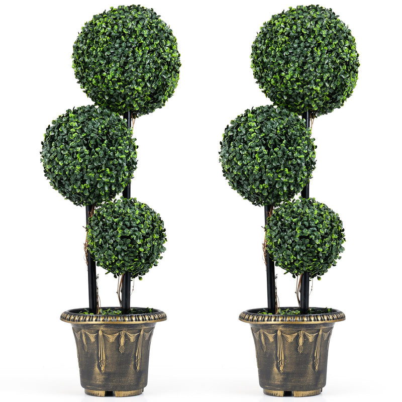 Load image into Gallery viewer, Goplus 3 FT Artificial Boxwood Topiary Tree Sun-Protective Triple Ball Fake Plants Shrubs (1/2 Pack)