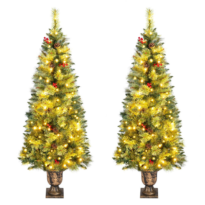 Load image into Gallery viewer, 5 FT Christmas Tree Pre-Lit Tabletop Artificial Entrance Tree with 100 Led Lights